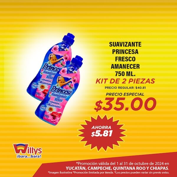 SUAVIZANTE PRINCESA FRESCO AMANECER 750 ML.