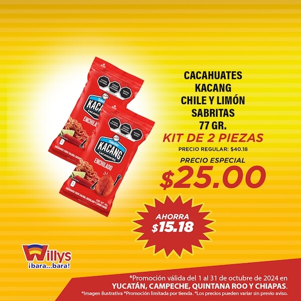 CACAHUATES KACANG CHILE Y LIMÓN SABRITAS 77 GR.